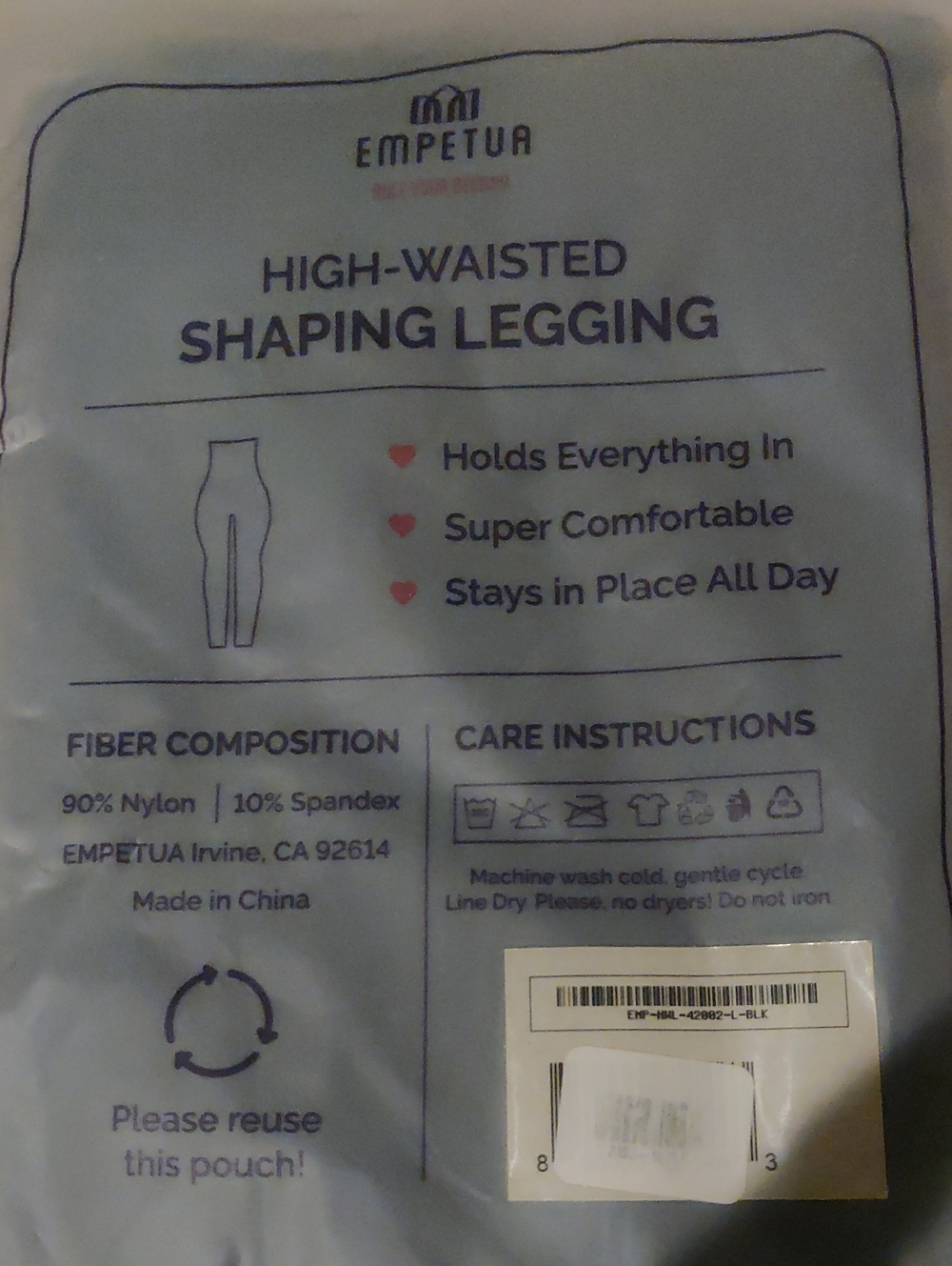 Women's High-Waisted Shaping Legging - Black EMPETUA Size Large New In Package - Picture 4 of 4